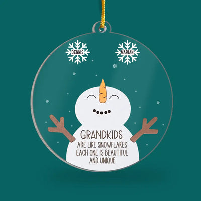 Grandkids Are Like Snowflakes - Personalized Acrylic Ornament, Grandchild Snowman Family - ORN216