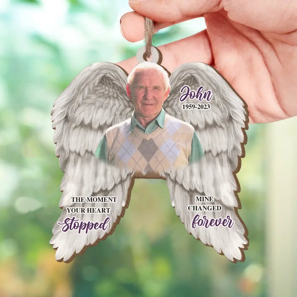 The Moment Your Heart Stopped Mine Changed Forever - Personalized Wooden Ornament, Christmas Gift For Loss Of Loved One - ORN238