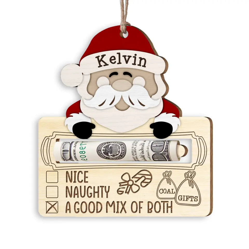 Cute Santa's List, Merry Christmas - Personalized Wooden Ornament, Money Holder - ORN173