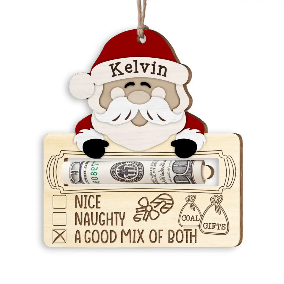 Cute Santa&#39;s List, Merry Christmas - Personalized Wooden Ornament, Money Holder - ORN173