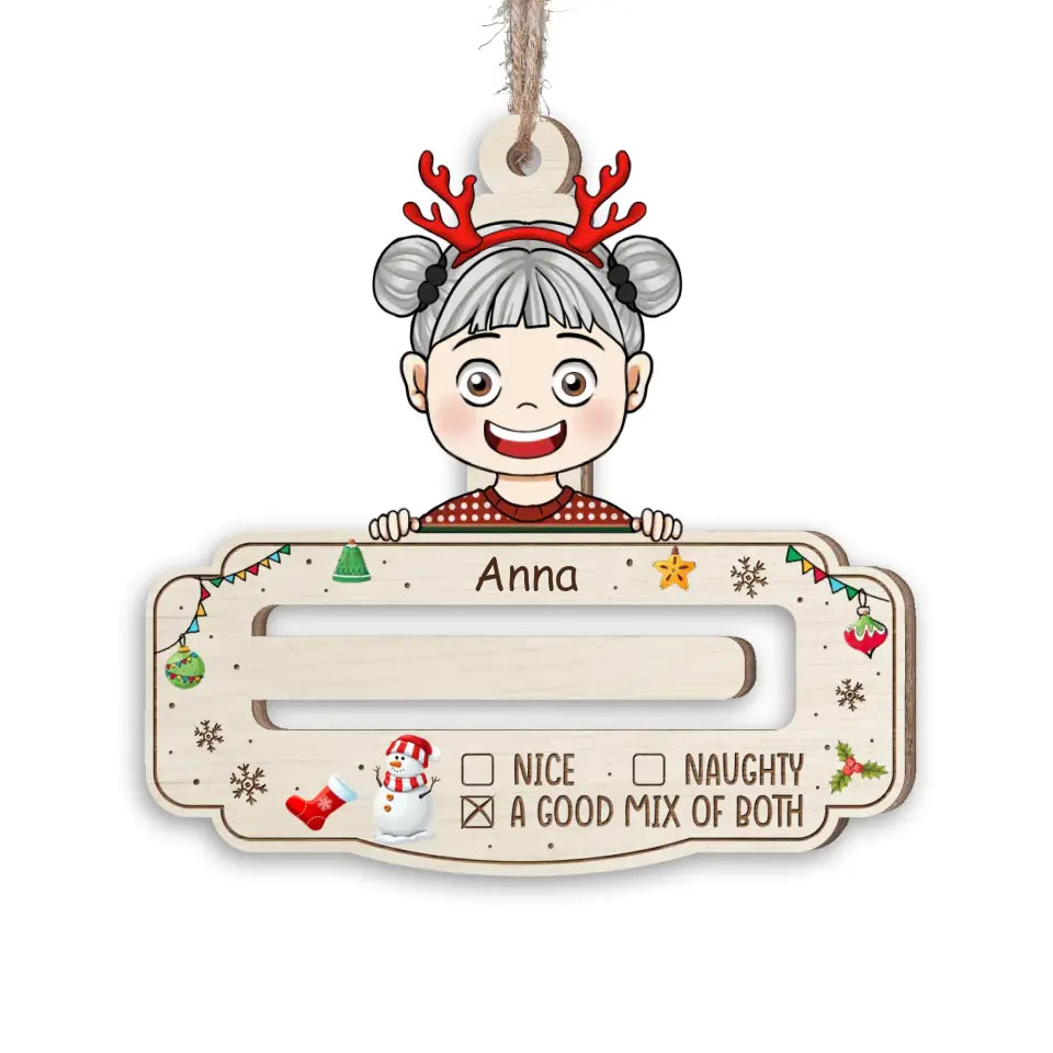 A Good Mix Of Nice and Naughty with Name- Personalized Wooden Ornament - Money Holder, Christmas Gift for Family Members - ORN190