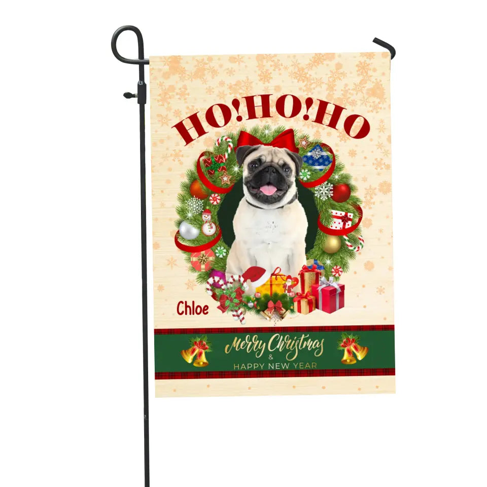 Hohoho Merry Christmas &amp; Happy New Year - Personalized Garden Flag, Garden Flag Gift For Dog Lover - GF146