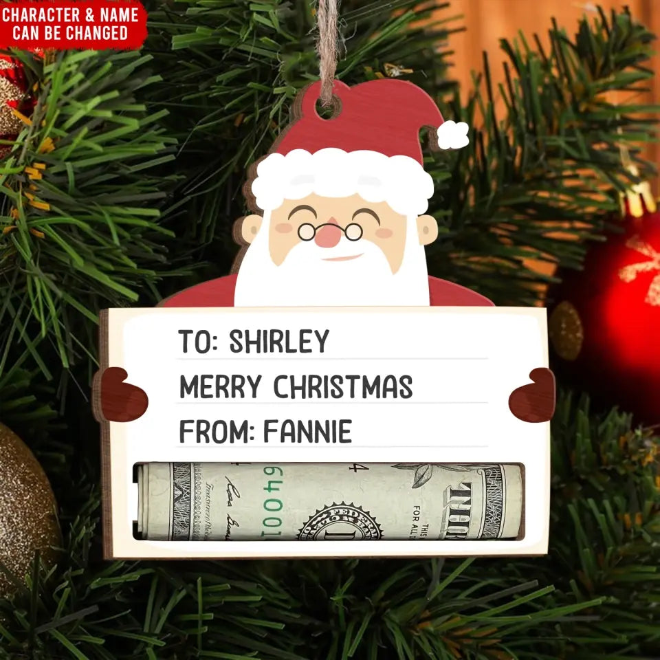 Cute Animal Merry Christmas - Personalized Wooden Ornament, Money Holder Ornament, Christmas Gift - ORN241