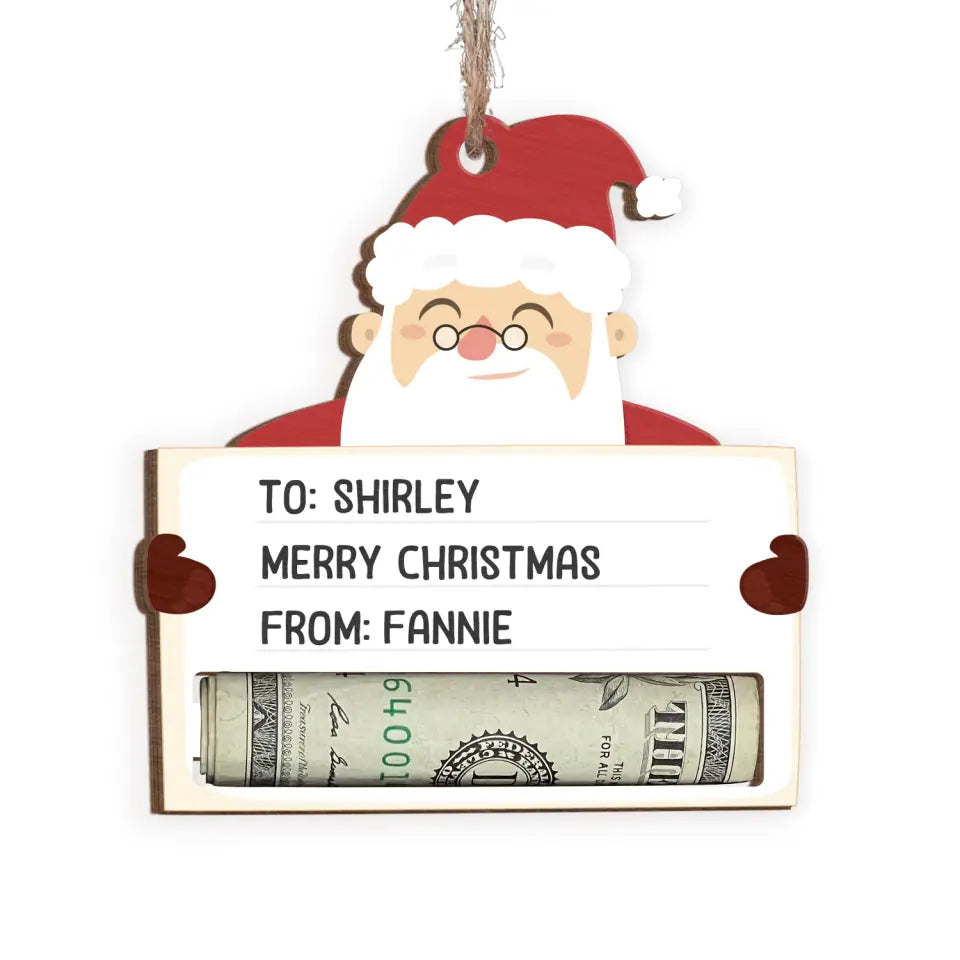 Cute Animal Merry Christmas - Personalized Wooden Ornament, Money Holder Ornament, Christmas Gift - ORN241