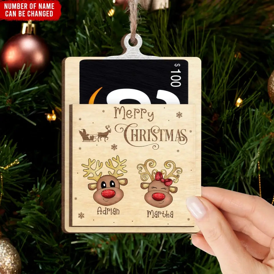 Merry Christmas Gift Card Holder - Personalized Gift Card Holder Ornament, Christmas Gift For Family - ORN243