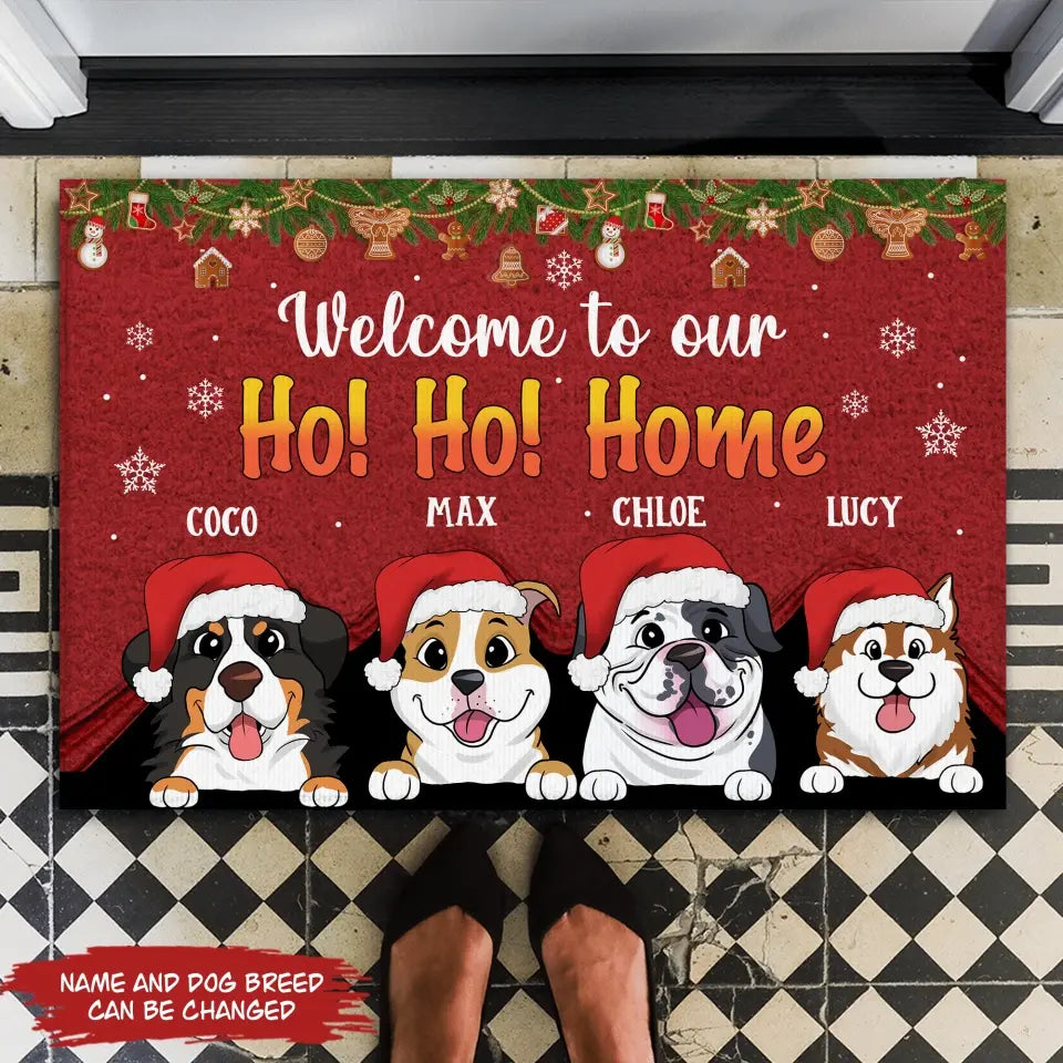 Welcome To Our Ho Ho Home - Personalized Doormat, Christmas Gift For Dog Lovers, Home Decor For Christmas - DM252