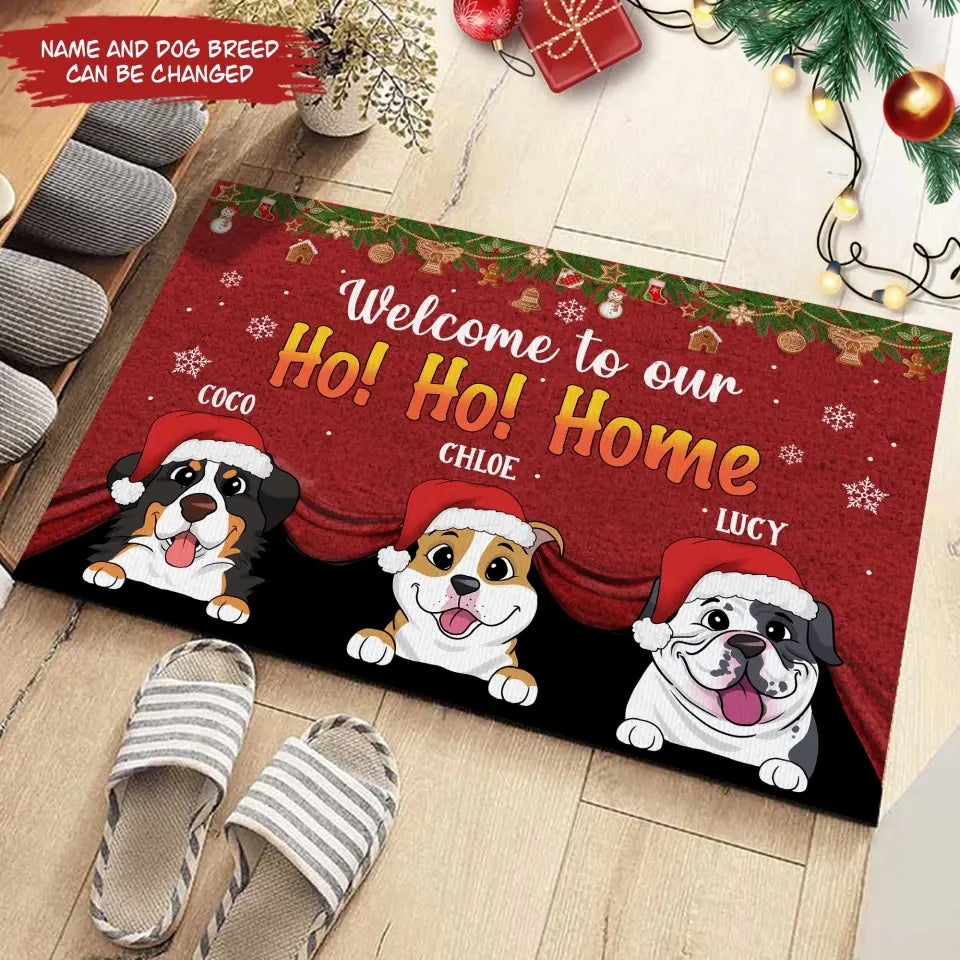 Welcome To Our Ho Ho Home - Personalized Doormat, Christmas Gift For Dog Lovers, Home Decor For Christmas - DM252