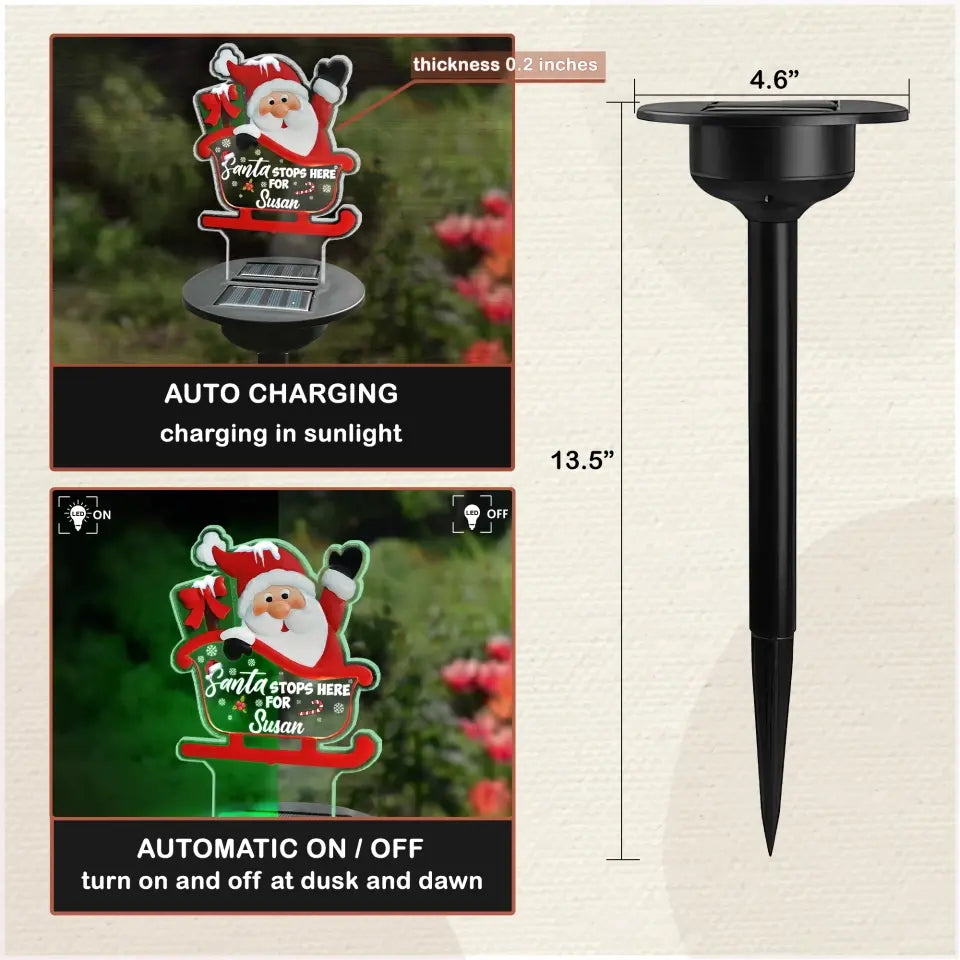 Santa Stops Here For You - Personalized Solar Light, Christmas Gift for Family/Kids/Boys,Girls - SL121