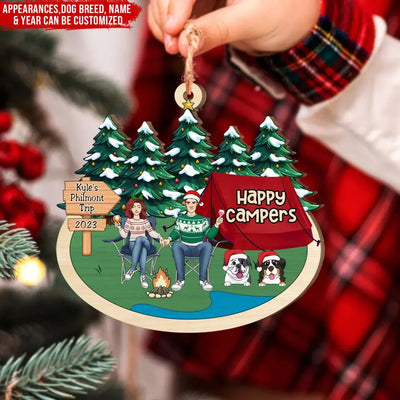 Happy Campers - Personalized Wooden Ornament, Christmas Gift For Couple/ Friends/ Family, Gift For Camping Lovers - ORN244