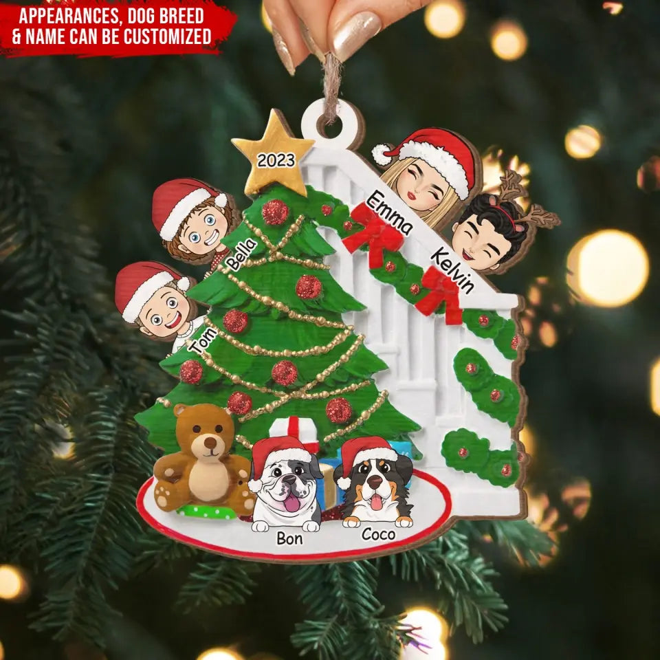 Happy Family Christmas Tree - Personalized Wooden Ornament, Christmas Gift For Family, Christmas Present - ORN247