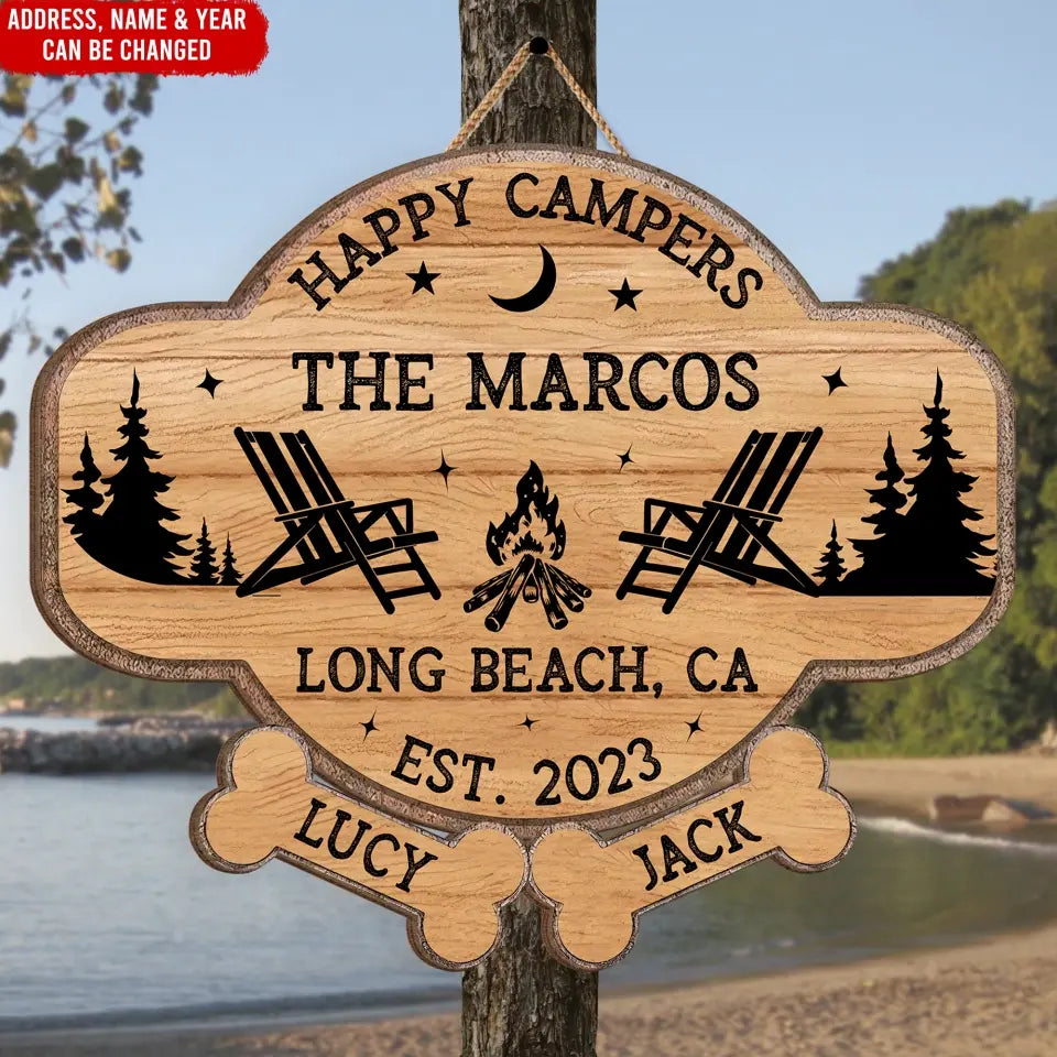 Happy Camper Welcome To Our Campsite - Personalized Wooden Sign, Camping Decor Gift for Camper/Camping Lovers - DS715