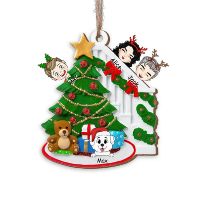Happy Family Christmas Tree - Personalized Wooden Ornament, Christmas Gift For Family, Christmas Present - ORN247