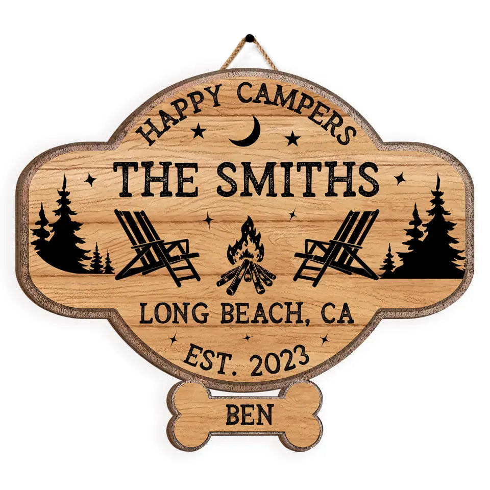 Happy Camper Welcome To Our Campsite - Personalized Wooden Sign, Camping Decor Gift for Camper/Camping Lovers - DS715