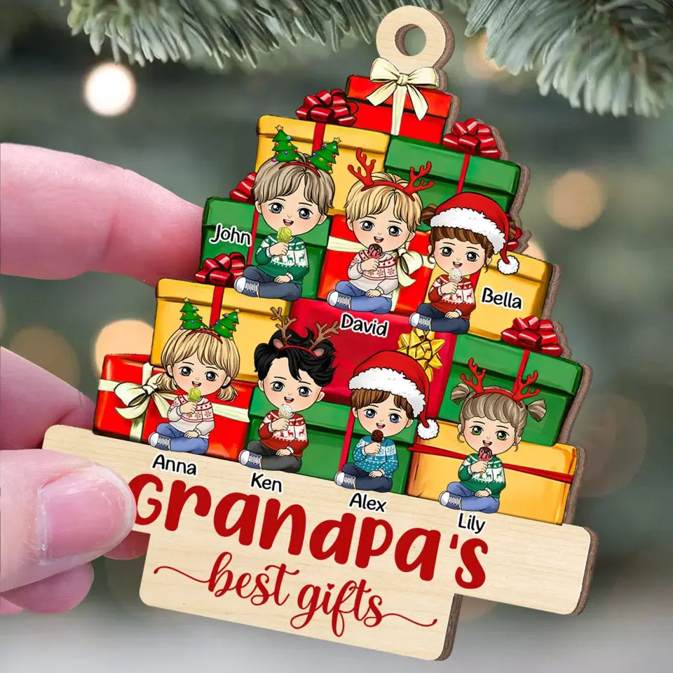 Grandkids Sitting Front Christmas Grandma's Best Gifts - Personalized Wooden Ornament, Christmas Gift For Grandma/ Nana/Mom/Family - ORN252