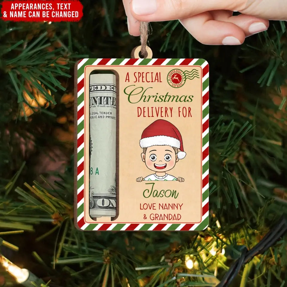 A Special Christmas Delivery For Kids - Personalized Wooden Ornament, Money Holder Ornament - ORN251