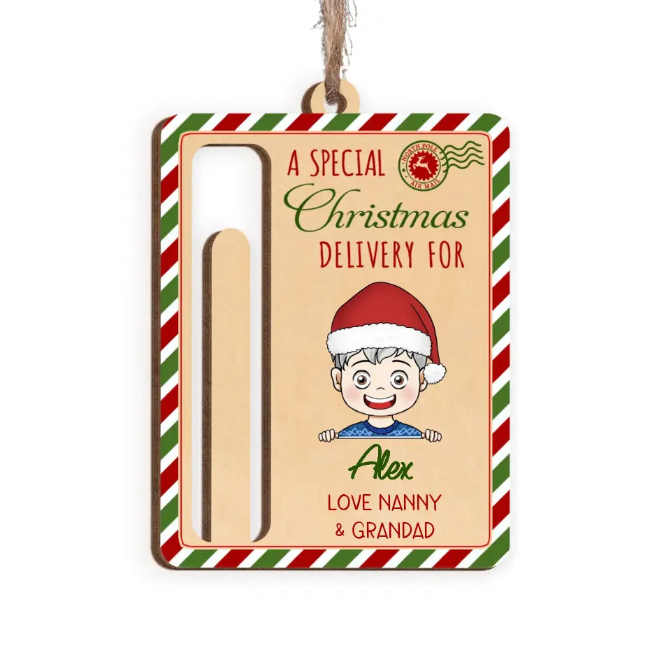 A Special Christmas Delivery For Kids - Personalized Wooden Ornament, Money Holder Ornament - ORN251