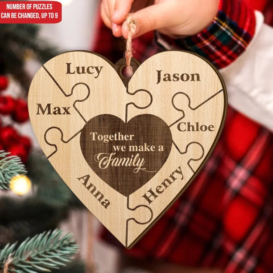 Family / Sibling Heart Puzzle - Personalized Wooden Ornament, Christmas Gift For Family - ORN263