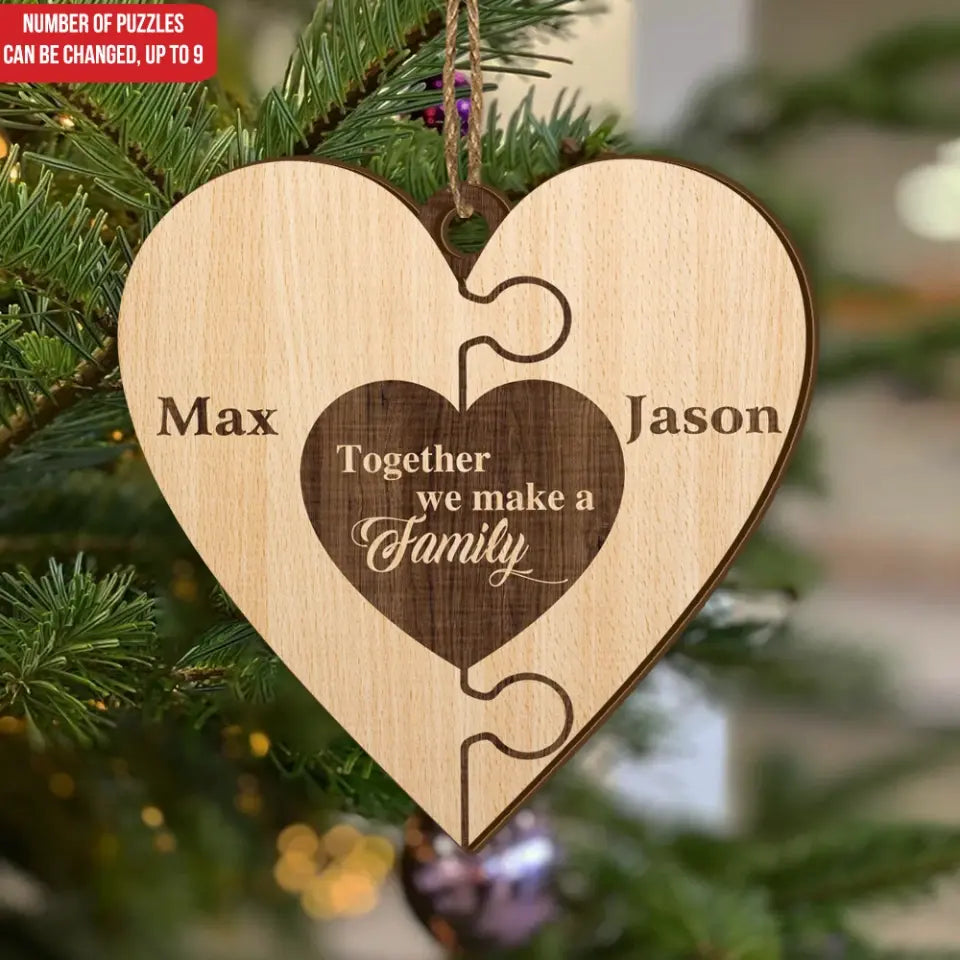 Family / Sibling Heart Puzzle - Personalized Wooden Ornament, Christmas Gift For Family - ORN263