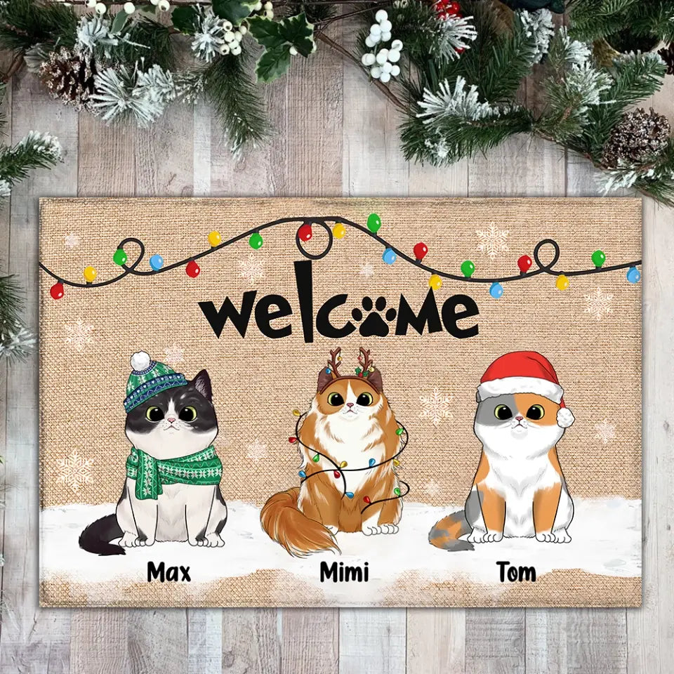Welcome To Our Home - Personalized Doormat, Doormat Gift For Cat Lover - DM253
