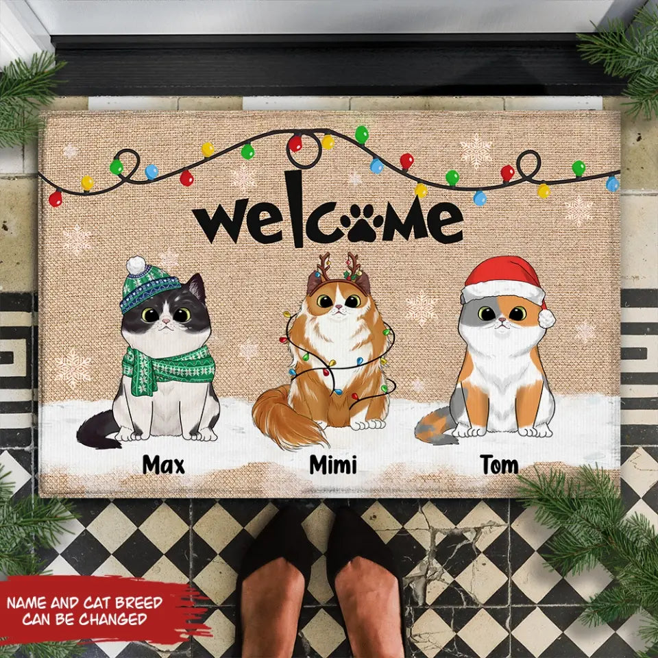 Welcome To Our Home - Personalized Doormat, Doormat Gift For Cat Lover - DM253