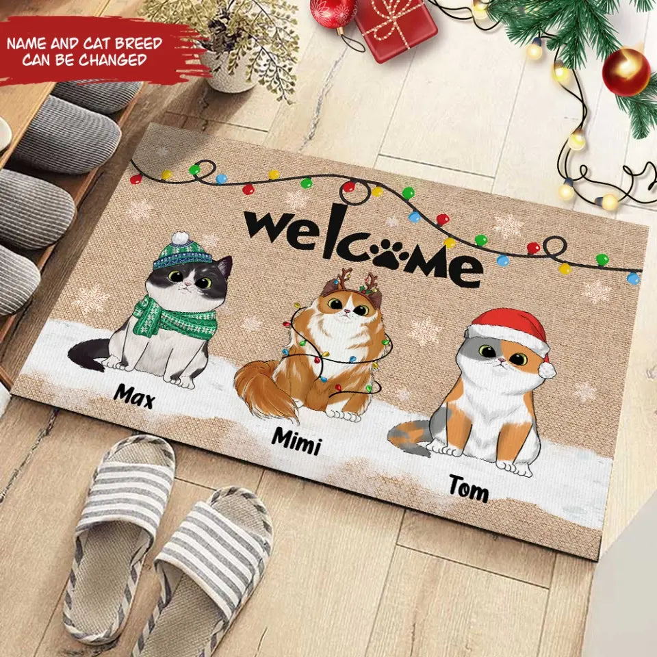 Welcome To Our Home - Personalized Doormat, Doormat Gift For Cat Lover - DM253