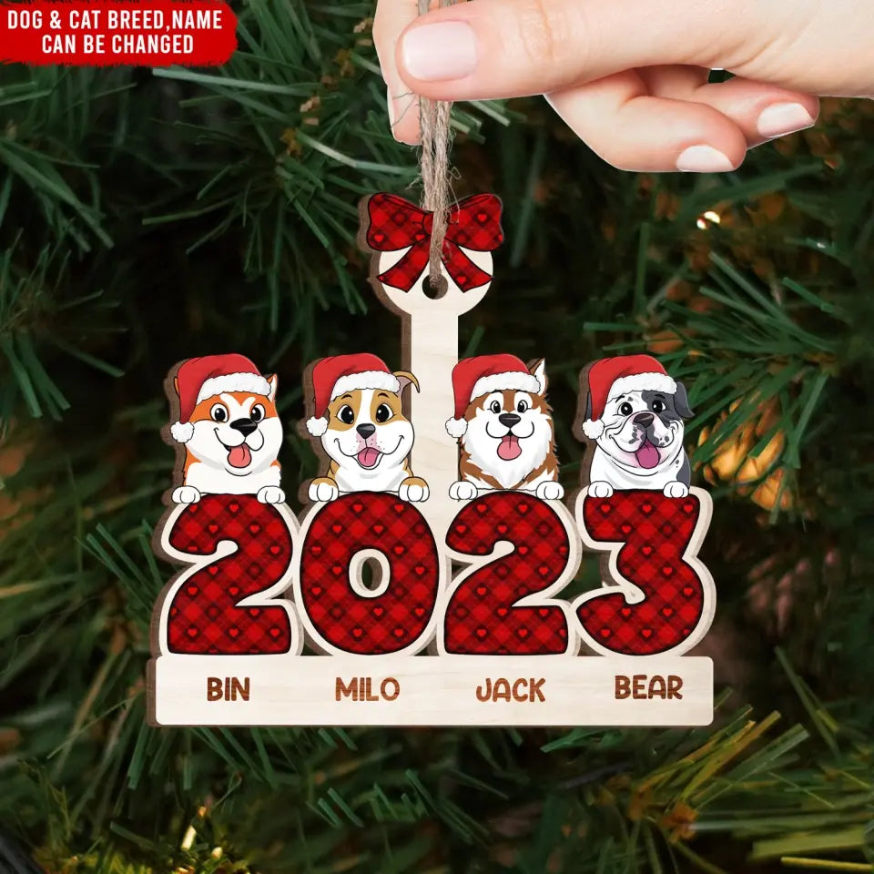 Christmas Dog Cat 2023 - Personalized Wooden Ornament, Christmas Gift For Dog Lovers/ Cat Lovers, ornament, custom ornament, christmas ornament, christmas decor, merry christmas, christmas gift for cat lover, christmas gift for dog lover, dog, cat, gift for dog,gift for cat