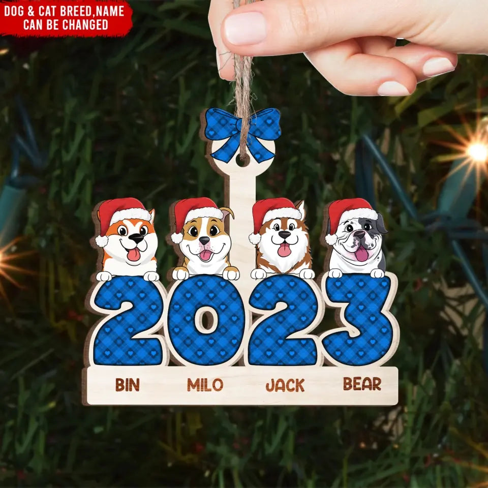 Christmas Dog Cat 2023 - Personalized Wooden Ornament, Christmas Gift For Dog Lovers/ Cat Lovers - ORN264