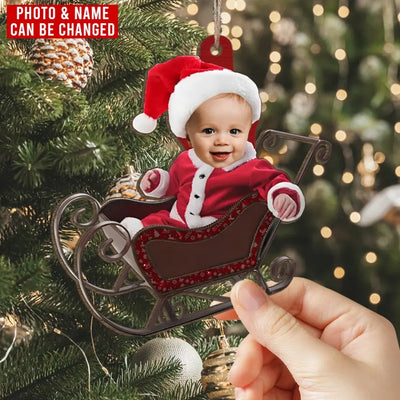 Newborn Baby Christmas - Personalized Wooden Ornament, Gift For New Parents, Custom Baby Face - ORN262