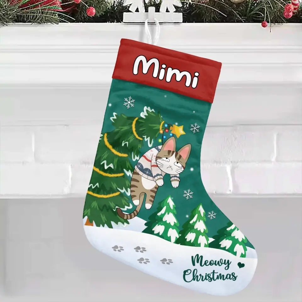 Meowy Christmas - Personalized Stocking, Christmas Present, Christmas Gift For Cat Lovers, Funny Cat Gift - SCS16