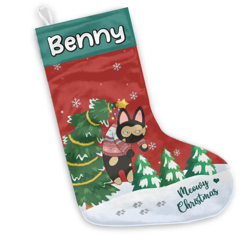 Meowy Christmas - Personalized Stocking, Christmas Present, Christmas Gift For Cat Lovers, Funny Cat Gift - SCS16