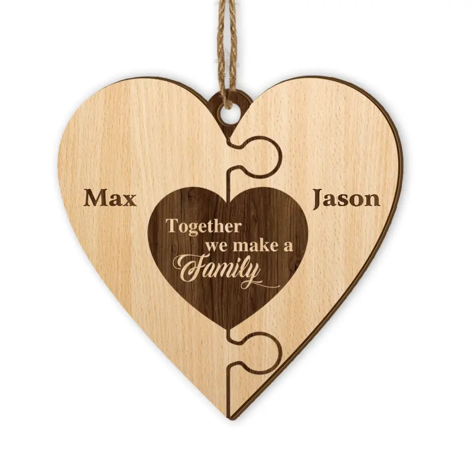 Family / Sibling Heart Puzzle - Personalized Wooden Ornament, Christmas Gift For Family - ORN263