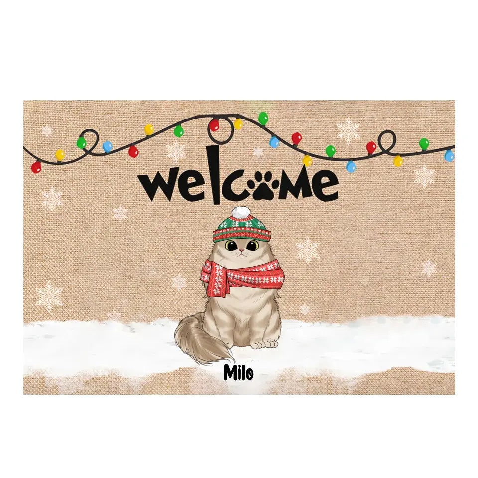 Welcome To Our Home - Personalized Doormat, Doormat Gift For Cat Lover - DM253