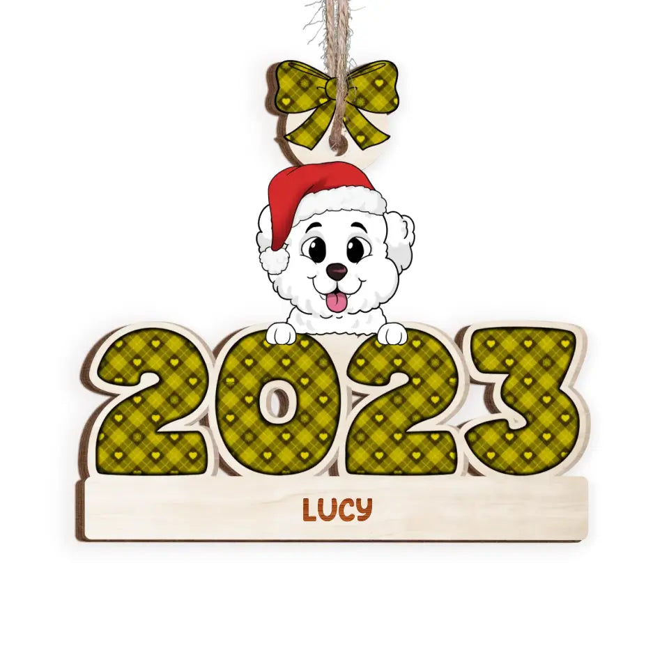 Christmas Dog Cat 2023 - Personalized Wooden Ornament, Christmas Gift For Dog Lovers/ Cat Lovers - ORN264