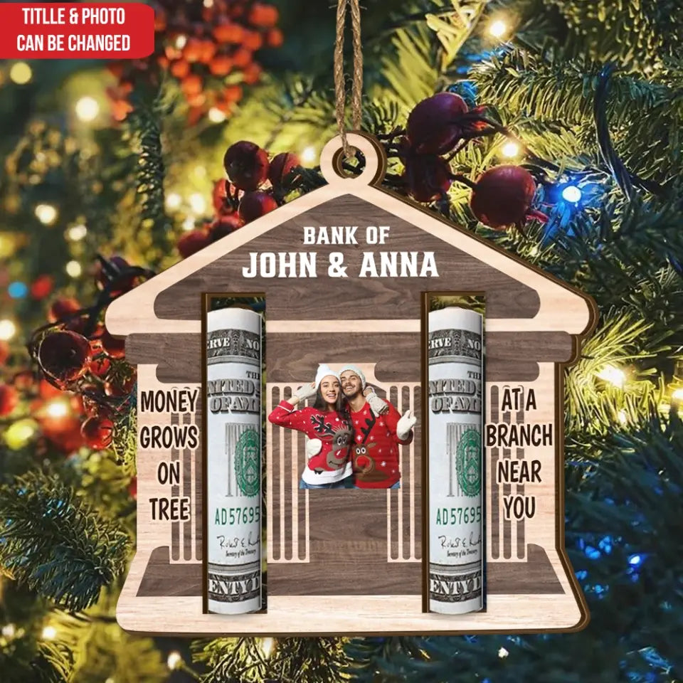 Bank Of Mom And Dad - Personalized Wooden Ornament, Money Holder Ornament, Christmas Gift For Family, Mom Gift, Dad Gift - ORN267