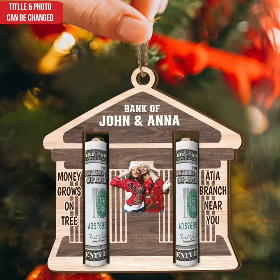 Bank Of Mom And Dad - Personalized Wooden Ornament, Money Holder Ornament, Christmas Gift For Family, Mom Gift, Dad Gift - ORN267