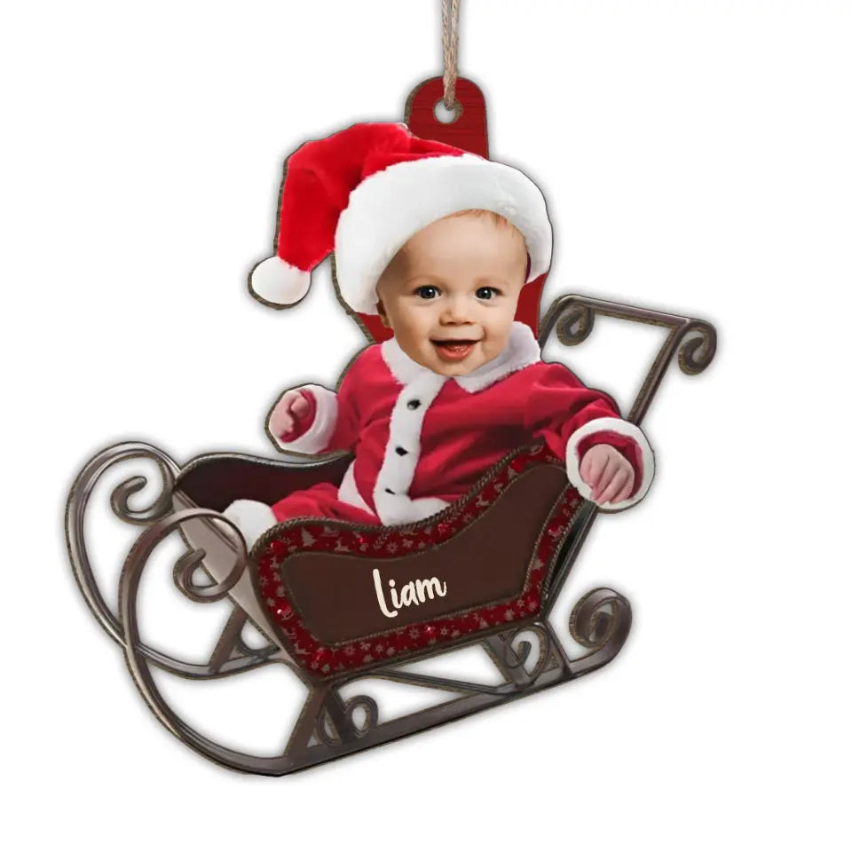 Newborn Baby Christmas - Personalized Wooden Ornament, Gift For New Parents, Custom Baby Face - ORN262