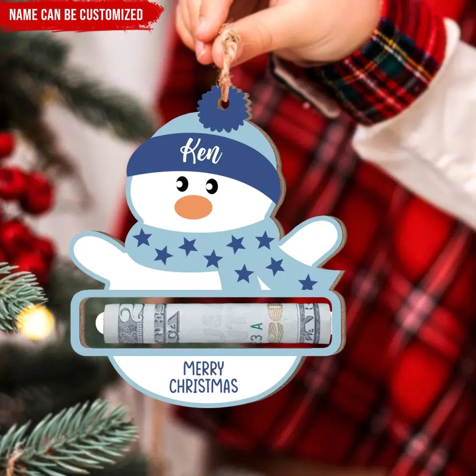 Christmas Snowman Money Holder Merry Christmas - Personalized Wooden Ornament, Money Holder, Christmas Gift - ORN277