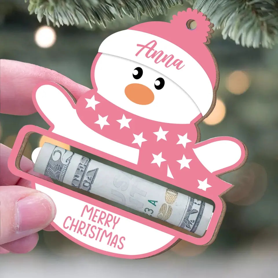 Christmas Snowman Money Holder Merry Christmas - Personalized Wooden Ornament, Money Holder, Christmas Gift - ORN277