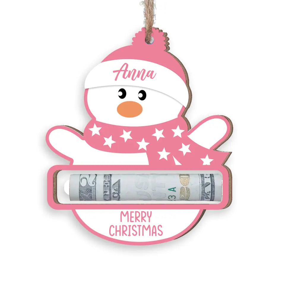 Christmas Snowman Money Holder Merry Christmas - Personalized Wooden Ornament, Money Holder, Christmas Gift - ORN277