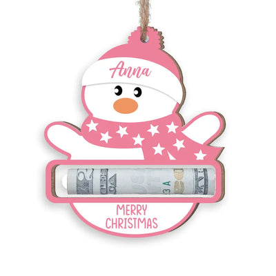 Christmas Snowman Money Holder Merry Christmas - Personalized Wooden Ornament, Money Holder, Christmas Gift - ORN277