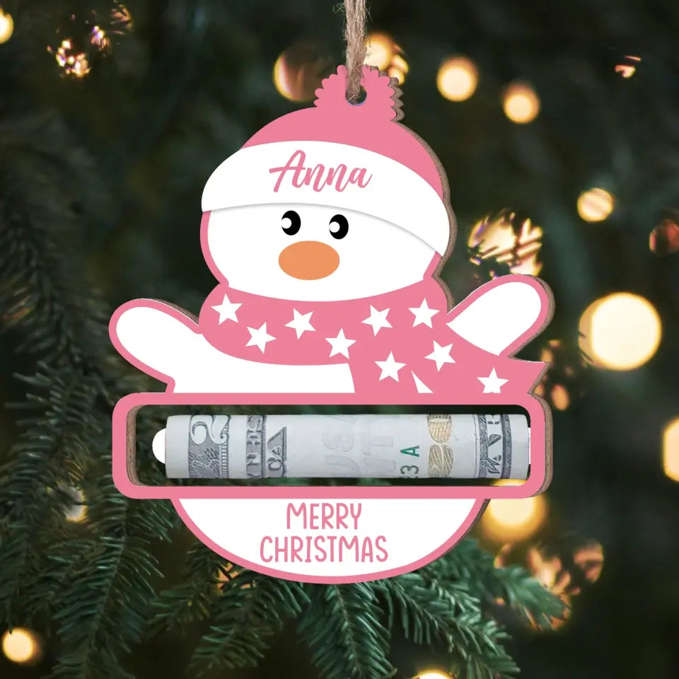 Christmas Snowman Money Holder Merry Christmas - Personalized Wooden Ornament, Money Holder, Christmas Gift - ORN277