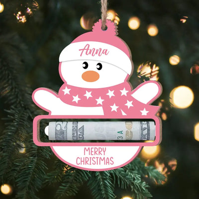 Christmas Snowman Money Holder Merry Christmas - Personalized Wooden Ornament, Money Holder, Christmas Gift - ORN277