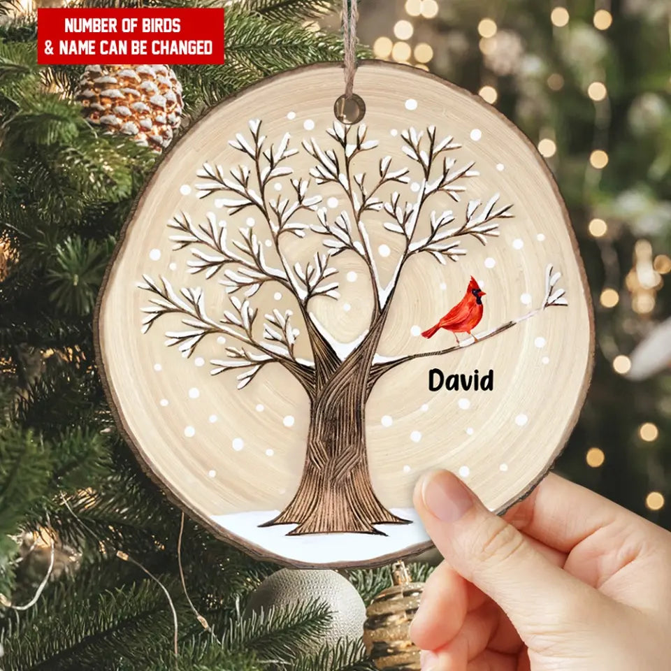 Winter Tree With Red Cardinal - Personalized Wood Slice Ornament, Christmas Gift For Loved One/ For Family - ORN278