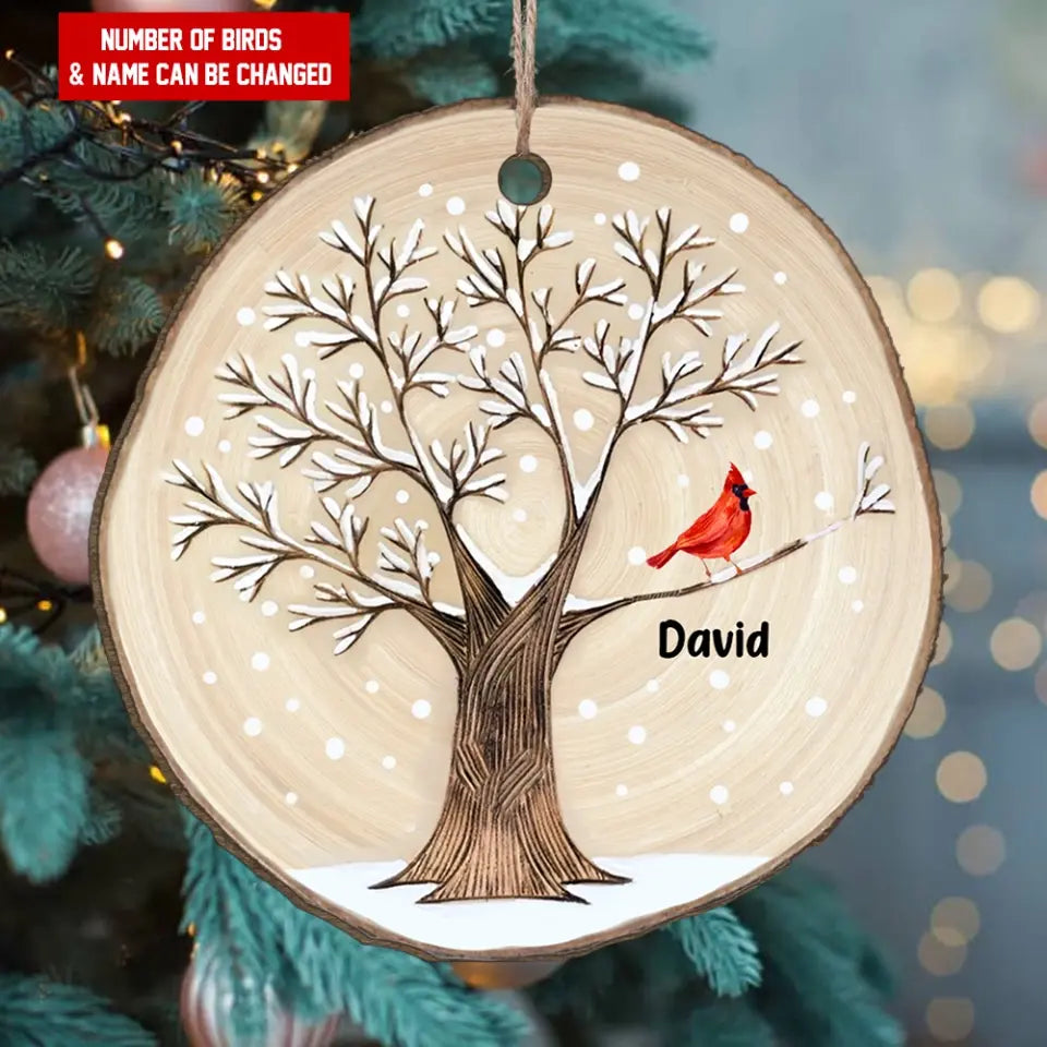 Winter Tree With Red Cardinal - Personalized Wood Slice Ornament, Christmas Gift For Loved One/ For Family - ORN278