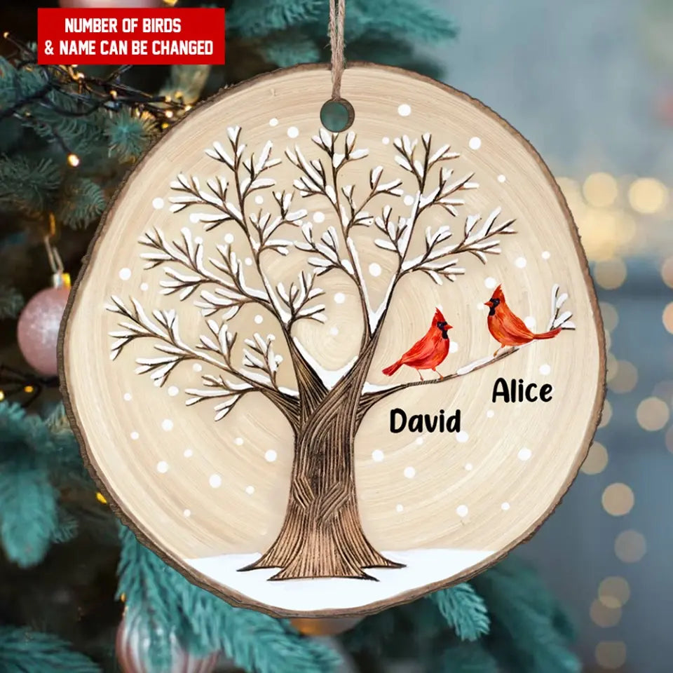 Winter Tree With Red Cardinal - Personalized Wood Slice Ornament, Christmas Gift For Loved One/ For Family - ORN278