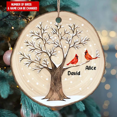 Winter Tree With Red Cardinal - Personalized Wood Slice Ornament, Christmas Gift For Loved One/ For Family - ORN278