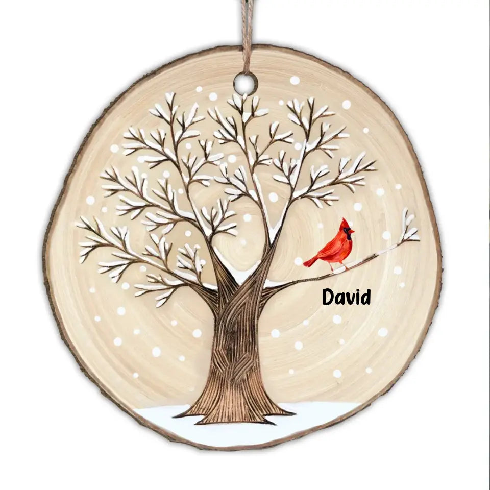 Winter Tree With Red Cardinal - Personalized Wood Slice Ornament, Christmas Gift For Loved One/ For Family - ORN278