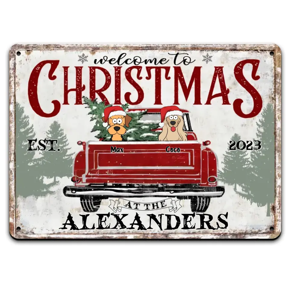 Welcome To Christmas At The Family - Personalized Metal Sign - MTS743