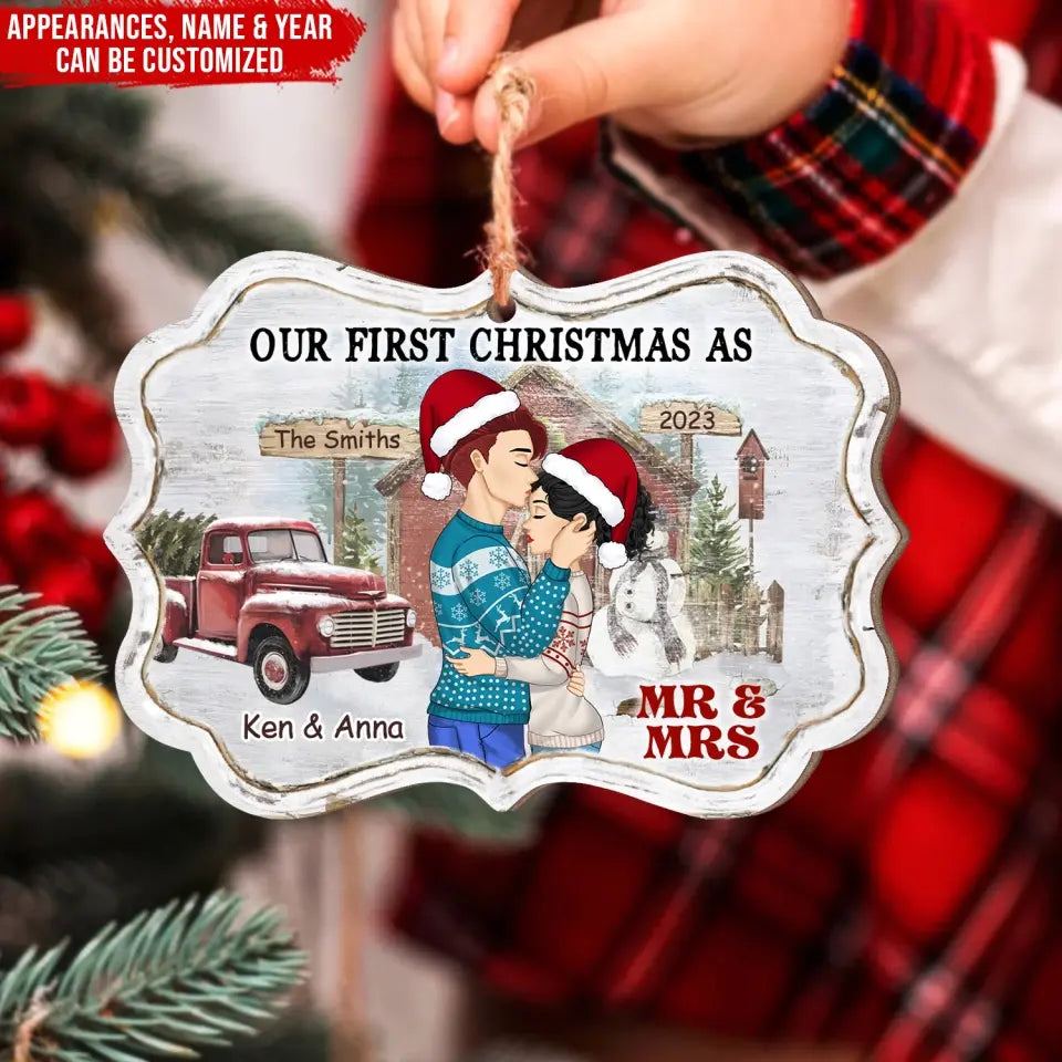Our First Christmas As Mr & Mrs - Personalized Wooden Ornament - ORN281
