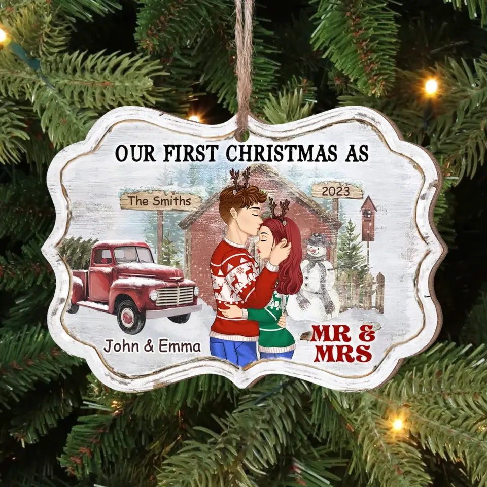 Our First Christmas As Mr & Mrs - Personalized Wooden Ornament - ORN281